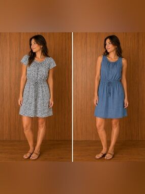 GAP Medium Dress Bundle | Blue Chambray + White Floral Casual Summer Dresses